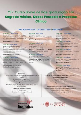 15.º Curso Breve de Pós-graduação em Segredo Médico, Dados Pessoais e Processo Clínico