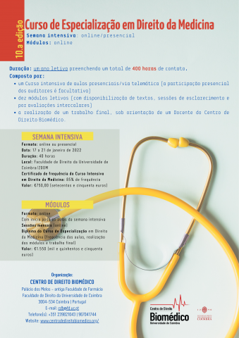 10.º Curso de Especialização em Direito da Medicina